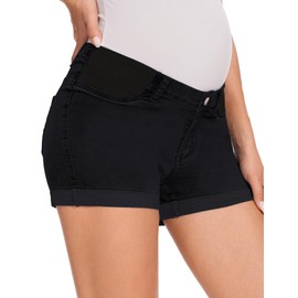 fitglam Women's Maternity Jean Shorts Under Belly Maternity Lounge Denim Shorts Pregnancy Comfy Clothes with Elastic Panel