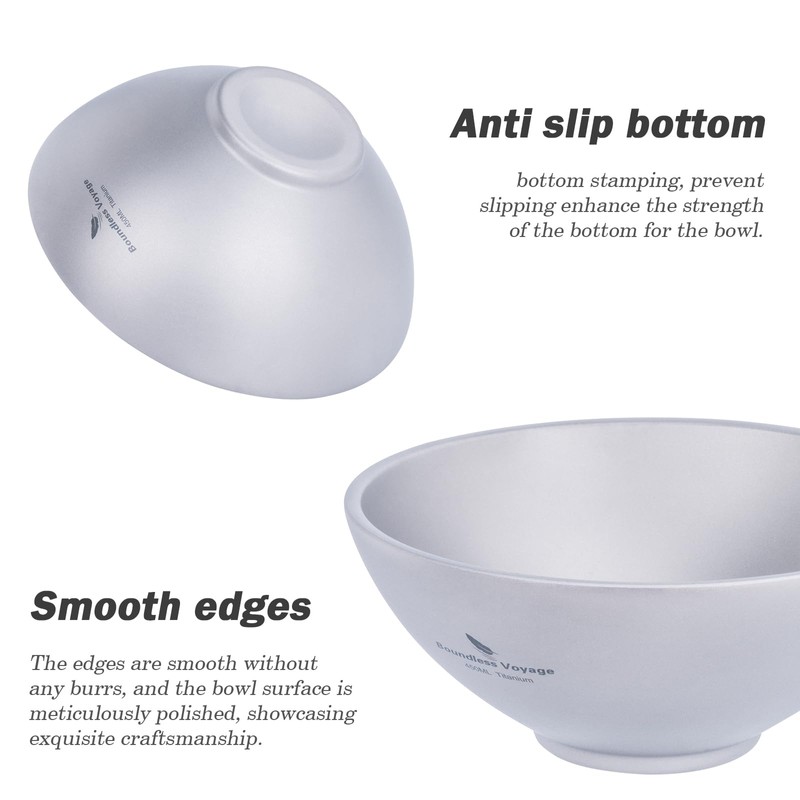 Boundless Voyage Outdoor Titanium Double-Wall Bowl Camping Hiking Picnic Home