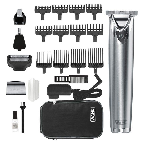 Wahl Stainless Steel Lithium Ion 2.0+ Beard Trimmer for Men - Electric Shaver & Nose Ear Trimmer - Rechargeable All in One Men's Grooming Kit - Model 9864SS , 23 Piece Set