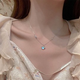 Inateannal Firefly Moonstone Pendant Necklace Sparkly Cubic Zirconia Clavicle Chain Necklace Jewelry for Women Girls