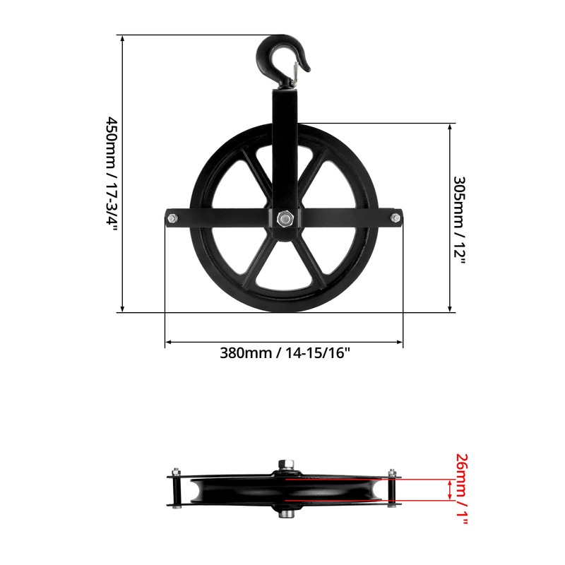 QWORK Scaffolding Wheels, 12" Aluminum Lifting Pulley, 1000 Lbs Ladder