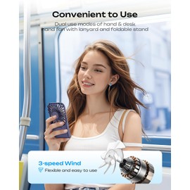 Otlonpe Rechargeable Mini Portable Handheld Fan, Small Personal Battery Powered Handheld Portable Fans for Hand Held Desktop Travel, Foldable Stand, Slim Cordless, Wrist Strap, 3-Speed (Blue)