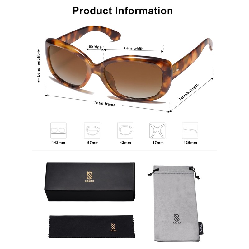 SOJOS Vintage Square Sunglasses for Women Polarized UV Protection Havana