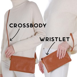 Humble Chic Vegan Leather Wristlet Purse for Women - Small Clutch Purse with Shoulder and Wrist Straps, Saddle Brown, One Size