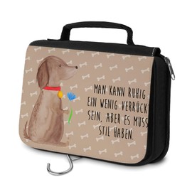 Mr. & Mrs. Panda Toiletry Bag Dog Flower, brown, Hand Drawn