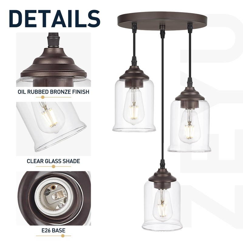 zeyu 3-Light Cluster Pendant Light, Farmhouse Hanging Lights for Kitchen,