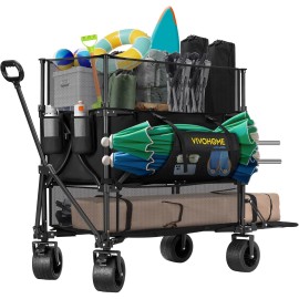 500L Capacity Double Decker Collapsible Wagon 600lbs Utility Cart w/ Big Wheels