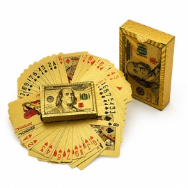 Golden Dollar-Style Waterproof Playing Cards – Flexible Plastic Poker Deck with Storage Box for Parties, Travel & Game Nights