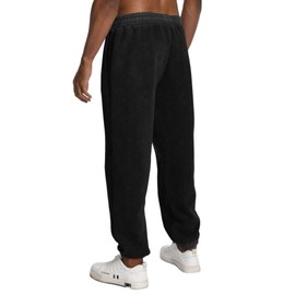 FAIABLE Heavyweight Fleece-Lined Joggers for Men, Washed Soft Relaxed Fit Sweatpants with Tapered Cuff & Drawstring - Winter Warm Cozy Casual Pants (Unisex Style) Black