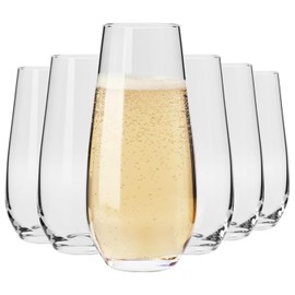 Krosno Stemless Champagne Glasses, Set of 6, 7.77 oz, Perfectly Clear, Lead-Free Glass, Champagne Flutes for Prosecco, Sparkling Wine, Champagne and Mimosas, Dishwasher Safe, Made in Europe
