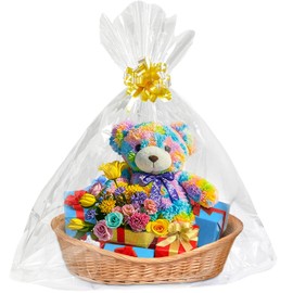 QOIUSO 6PCS Extra Large Cellophane Bags, 35x45 Inch Cellophane Wrap for Gift Baskets Clear Cellophane Gift Bags 2.0 Mil Thick