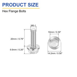 sourcing map 25Pcs M6 x 20mm Hex Serrated Flange Bolts Screws, 304 Stainless Steel Flanged Hex Head Bolts Flange Hexagon Screws for Households, Machine Tools, and DIY project, Silver