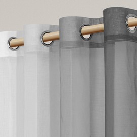 XWZO Curtains with Eyelets, Transparent Colour Gradient, Voile, Ombre, for Bedroom and Living Room, 225 cm x 140 cm (H x W), Grey