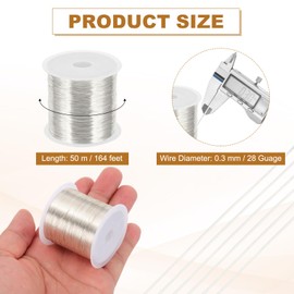 PATIKIL 28 Guage/ 0.3 mm 164 Feet Jewelry Craft Wire, 2 Pcs Copper Beading Wire with Plier for Beading Jewelry Making Supplies Earrings Bracelets Accessories Sculptures Gardening, Silver