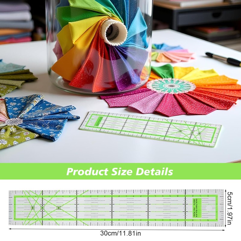 2PCS Quilting Ruler Patchwork Ruler 5x30cm, Acrylic Sewing Rule for