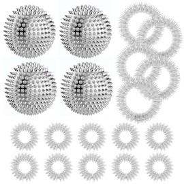 4 Stück Igelball Metall Akupressur Ball Magnetic Massagebälle Set mit 10 Massageringe & 5 Massage Armbänder Skill Ball Igelball Stressabbauend Massageball für Stress Relief Oder Massage