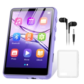 128GB MP3 Player Bluetooth 5.3, ZAQE 2.4 Inch Full Touchscreen Portable Sports MP3 Player, Built-in High-Definition Speaker, FM Radio, Recording, Line Input, HiFi Sound, up to 512 GB, Purple