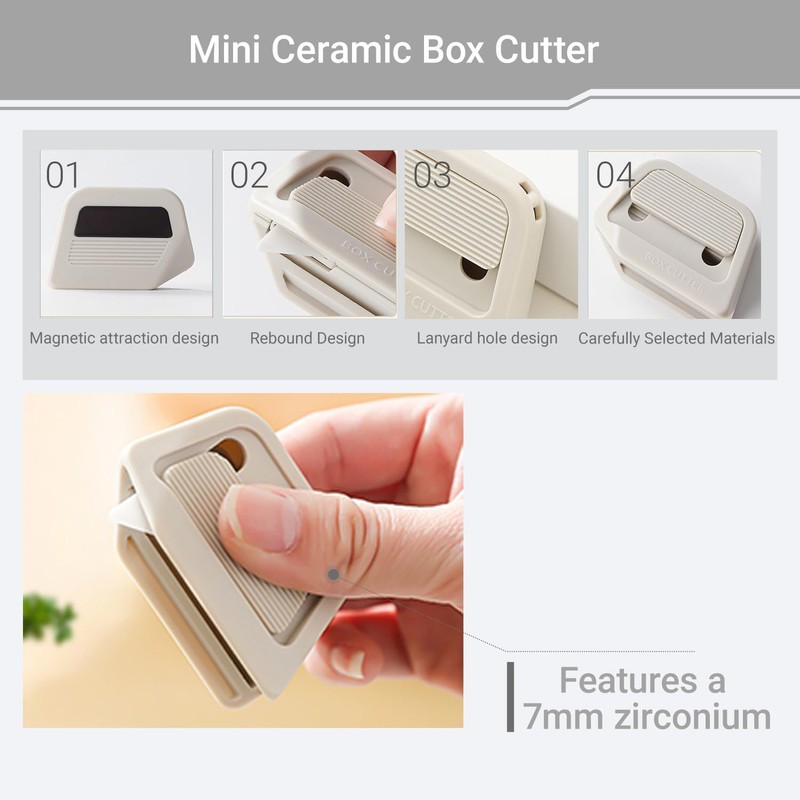 Mini Ceramic Box Cutter - Auto-Retractable 7mm Blade, Magnetic Package
