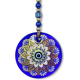 Macroria - Amuleto nazar turco grande de 5 pulgadas, diseño de flor dorada con flor malvada hecha a mano para decoración de pared que protege y trae buena suerte, da energía positiva en interiores -