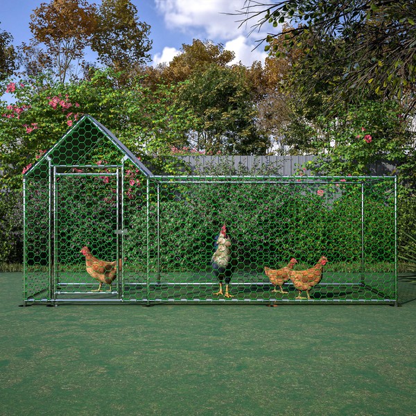 YOPTO Metal Chicken Coop,10x3FT Walk-in Chicken Run,Galvanized Wire Poultry Chicken