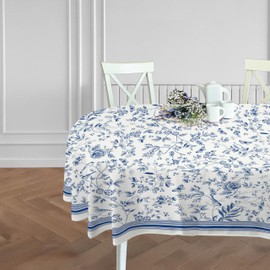 Virtumob Oval Tablecloth -54x72 Inch, Waterproof Tablecover for Oval Tables 54 x 72,Vintage Hand Drawn Floral Birds Design Table Cloth Perfect for Kitchen Dinner Restaurant Outdoor