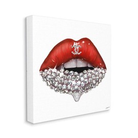 Stupell Industries Chic Red Lip Portrait Women's Fashion Stone Details Wall Art, 36 x 36, White