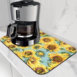FTJHKUY Dish Drying Mat Watercolor Rustic Sunflower Dish Drying Pad,12"X19" Bsorbent Coffee Mat for Sink Dishes or Under Rack Kitchen Counter Accessories Absorbent Hide Stain Rubber Backed Drying Mat