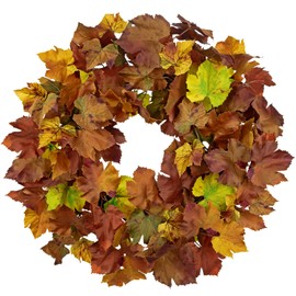 Fall Maple Leaf Wreath 24 Inch Autumn Front Door Wreath with Orange Yellow Brown Green Leaves, Harvest Thanksgiving Rustic Farmhouse Door Decor, Seasonal Wall Hanging Indoor Outdoor Decoration