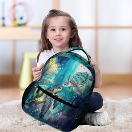 Sea Turtle School Backpack for Kids Girls Boys, 16 Inch Cute Sea Turtle Themed Bookbag, Personality School Backpack for Students Children, Lightweight, Large Capacity