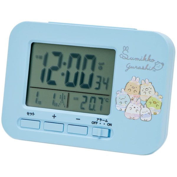 Arias AC21042SXSG Sumikko Gurashi Alarm Clock, Radio Wave, Digital, Mystic Rabbit Rice Bowl, Backlight, Snooze Function, Blue
