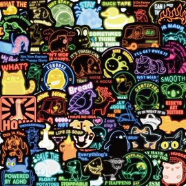 50PCS Neon Funny Stickers for Adults, Funny Meme Water Bottles Stickers Pack, Cute Animal Sticker for Laptop Phone, Funny Gift