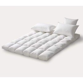 Premium Quality Luxury Hypoallergenic White Goose Down and Feather Mattress Topper Baffled Featherbed-All Season,Twin/Twin XL Size39x79inch