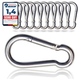 PinPro 10x Fire Brigade Carabiner 80 x 8 mm in Accordance with DIN 5299C Other Sizes Available with Load Capacity up to 350 kg Galvanised Steel (Pack of 10, WLLL: 230 kg)