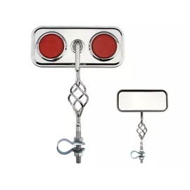 Lowrider ABSOLUTE 6" LONG BICYCLE BOLT-ON LOWRIDER CHROME CAGE MIRROR W/ RED REFLECTORS.