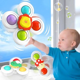 3pcs Juguete Giratorio con Ventosa, Juguetes Sensoriales, Juguetes de baño para Jugar, Juguetes Interactivos para Aliviar el Estrés, etc los Mejores Regalos para niños y niñas（Serie Animales)