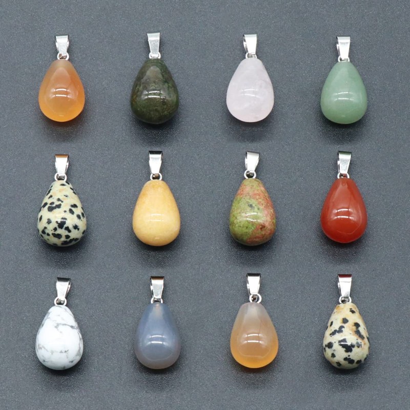 LE SKY natural stone pendants round waterdrop shape healing mixed