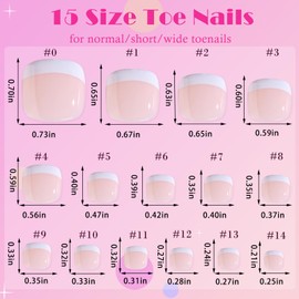 AddFavor Press on Toenails, 240pcs French Tip Toe Nail Press Ons Short Square Fake Nails 15 Sizes Pale Pink Acrylic Toe Nail Tips for Women