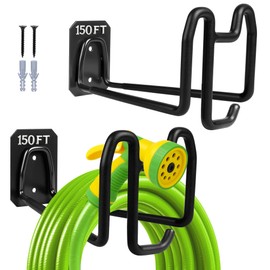 2pcs Hose Holders for Outside - Upgraded Garden Hose Holder with Hook, Metal Garden Hose Hanger Wall Mount Heavy Duty Hose Hangers for Outside for Yard Lawn Storage