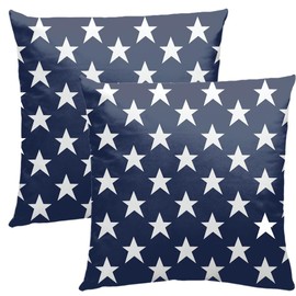 4th of July Patriotic Pillow Covers 18X18 Inches，Set of 2 Blue Star Print Independence Day Decorative Throw Pillowcases for Memorial Day Room Bed Couch Porch Outdoor (Blue)