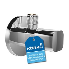 kör4u Design Angle Valve 1/2 x 3/8 Inch Rounded Water Shut-off Valve Chrome Quick Release for Kitchen & Bathroom with Rosette