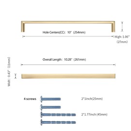 KNOKLOCK 10 Pack 10 Inch(254mm) Kitchen Cabinet Handles Brushed Gold Cabinet Pulls Kitchen Cabinet Hardware Drawer Pulls for Cupboard Wardrobe