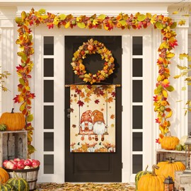 ZAEW Fall Gnomes Swing Maple Leaves Pumpkins House Flag Large 28X40 Inch Autumn Big Vertical Double Sided Outside Yard Outdoor Outside Holiday Decoration