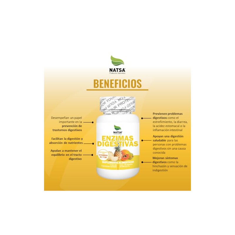 NATSA Enzimas Digestivas 100 Cápsulas | Reforzado con Vitamina B1