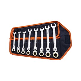 VEVOR Flex-Head Ratcheting Wrench Set, 8-piece Combination Wrench Set with Roll-up Pouch, Cr-V Steel Flexible Ratcheting Wrench Set SAE 5/16" to 3/4", Ideal for General Household, Workshop, Garage