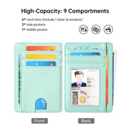 Teskyer Women Card Holder Wallet, Slim Credit Card Wallets, Minimalist, RFID Blocking, 1 ID Window, Holds up to 8 Cards, Aqua Green