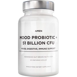 Amen Mood Probiotic Supplement 51 Billion CFU - Organic Prebiotics and Probiotics - Acidophilus Probiotic Pills, Fibers - Mood Organic Ashwagandha, Blueberries - Vegan & Non-GMO - 60 Capsules