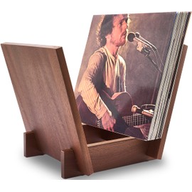 Honygebia Solid Wood Record Holder - Sapele Wooden Vinyl Record Stand, V-Shaped Album Rack for Display and Storage, Ideal for Storing Collection of 40 Premium LPs