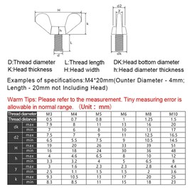 BOZONLI Butterfly Wing Screws Thumb Screws Wing Bolts Stainless Steel, M6×12mm,5 pcs