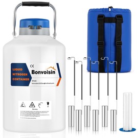Bonvoisin 6L Liquid Nitrogen Container, LN2 Tank Cryogenic Dewar, Aluminum Alloy Semen Tank with 6 Canisters Carry Bag