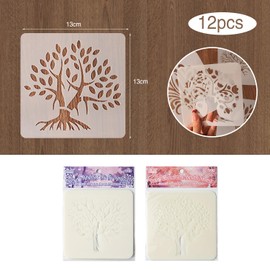 12 Pcs Stencils for Crafts Reusable，Tree Stencils，Tree of Life Stencils for Painting with Round Ring Natural Plants Stencil for Painting DIY Art Crafts Scrapbook Wall Décor